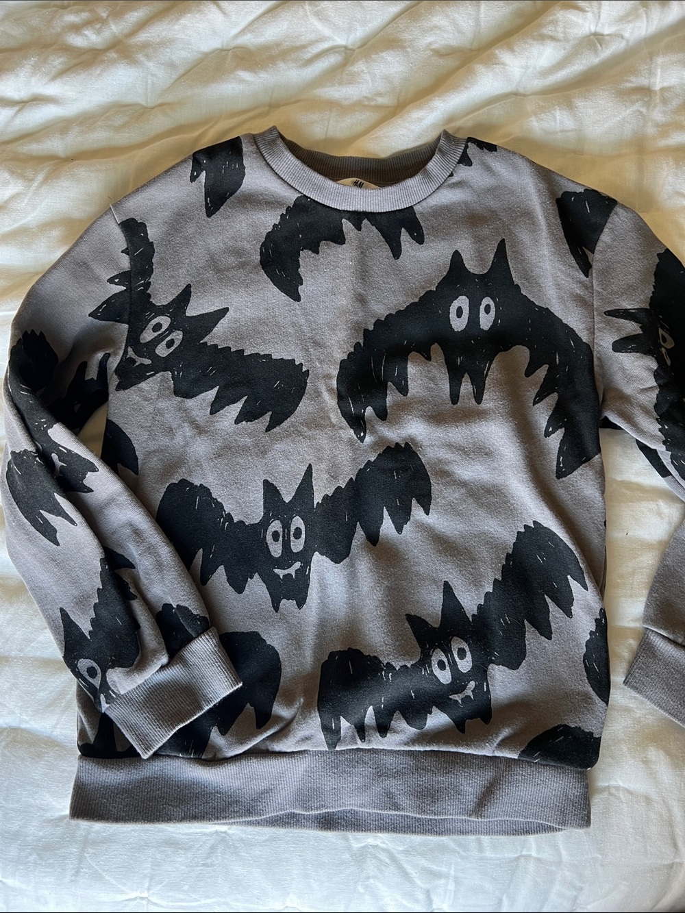 H&M Gray Kids Sweatshirt with Black Bat Print
